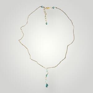 Vintage 14/20 14K Gold Filled Station Necklace Blue Green Beads Drop Pendant 16”